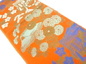 アンティーク　御所車に草花模様織出し袋帯帯側